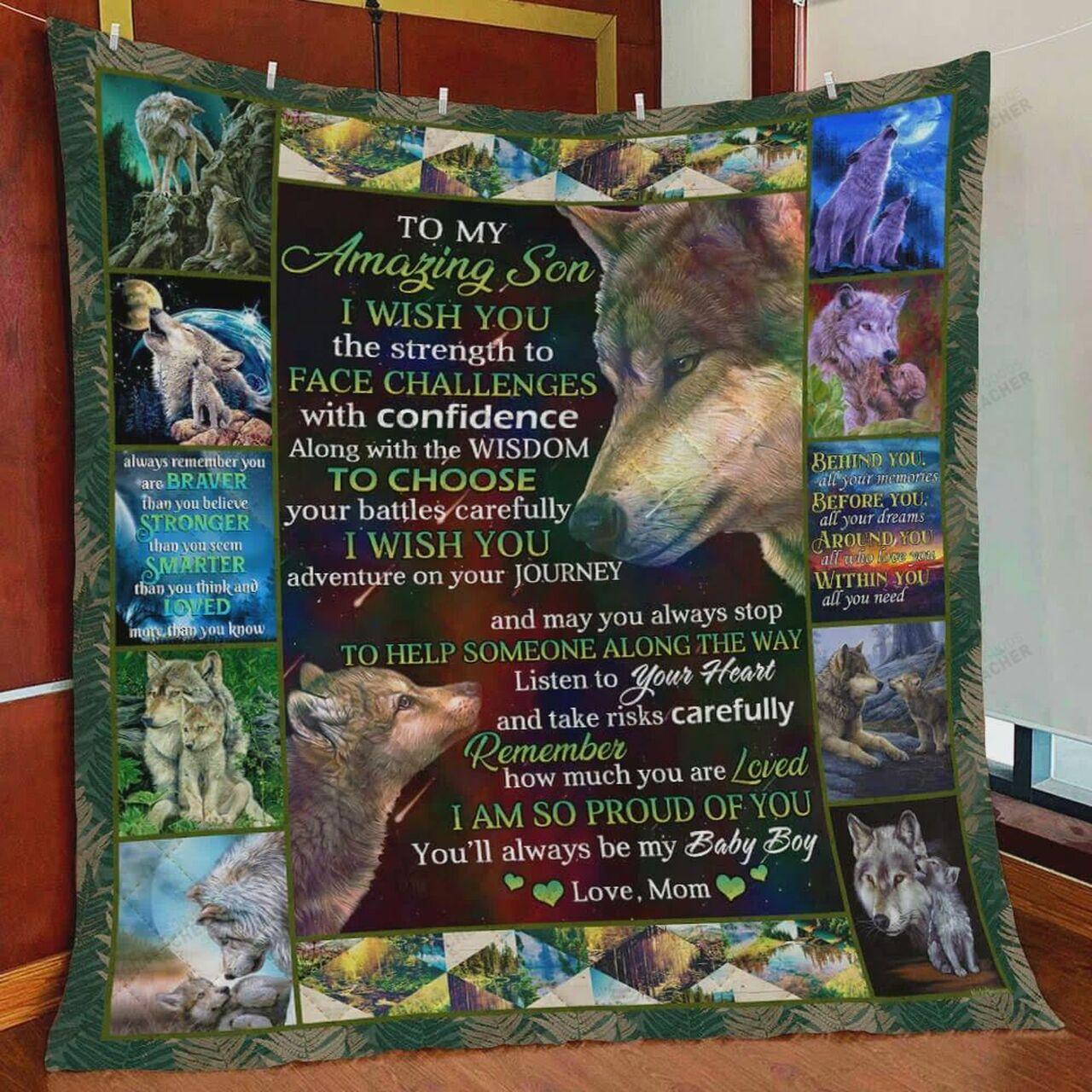 onalized Wolf To on Quilt Blanket From Mom I o Proud Of You Greattomized Blanket G For Birthday C Thgiving