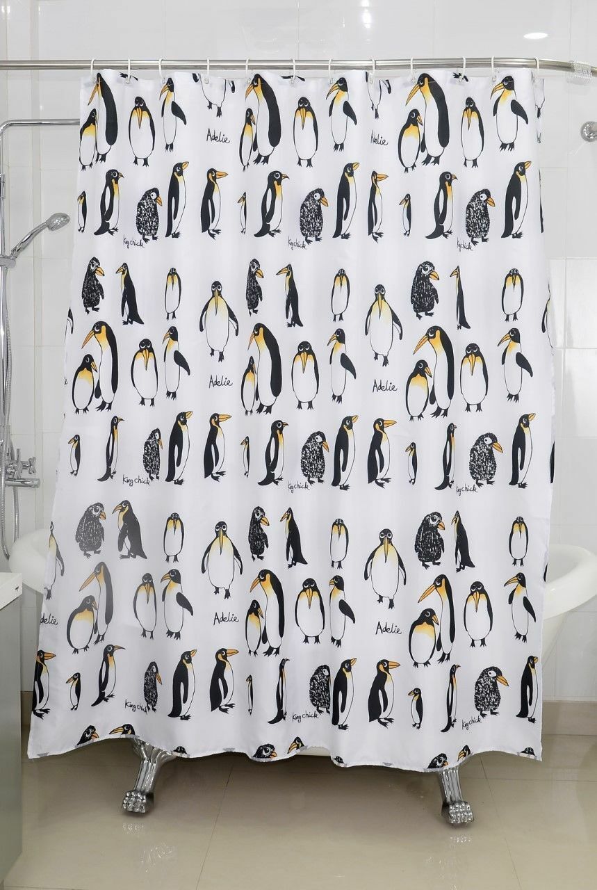 Penguin Design Fabric Shower Curtain Bathroom Decor