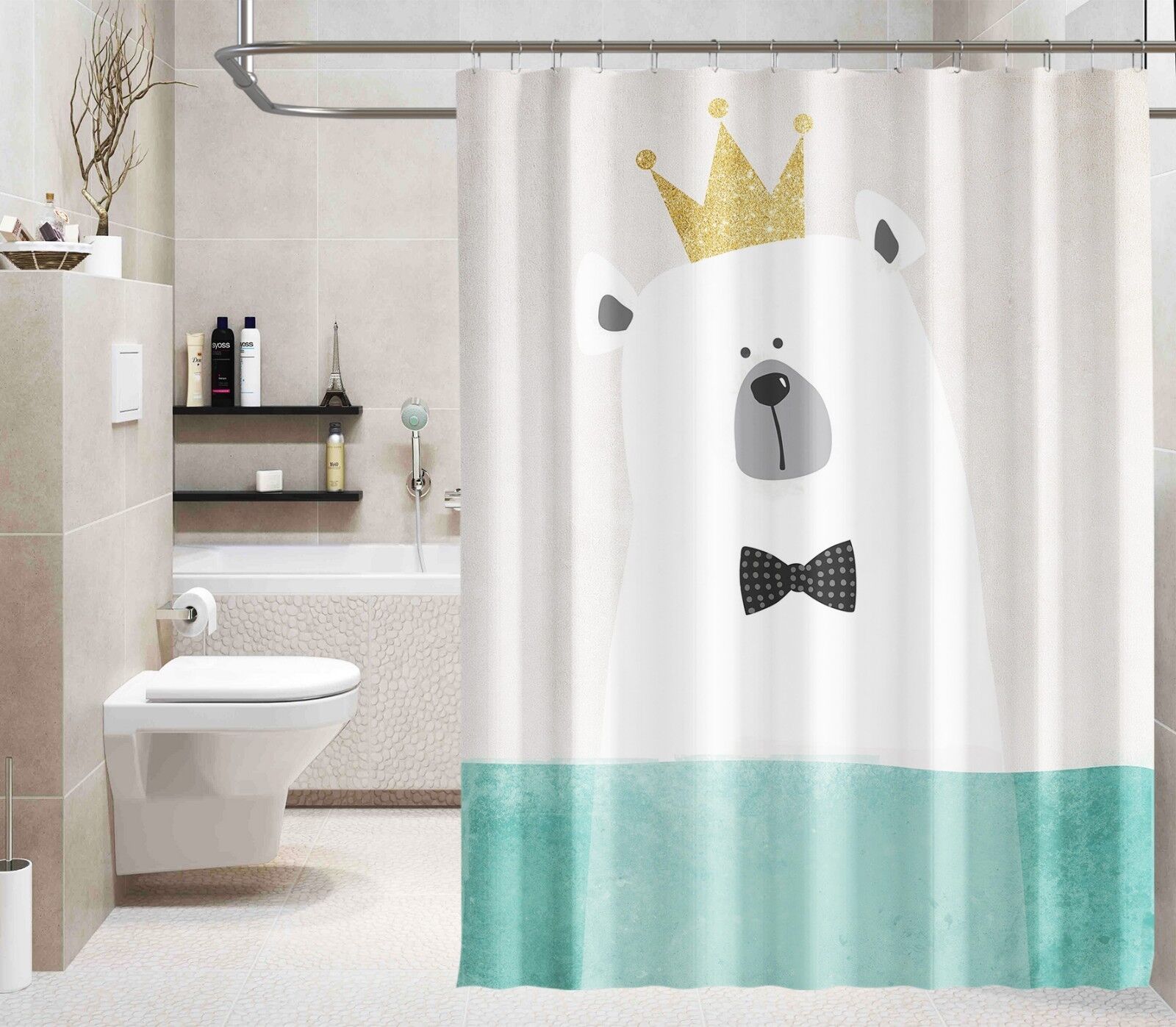 Cartoon Bear Shower Curtain Bathroom Decor