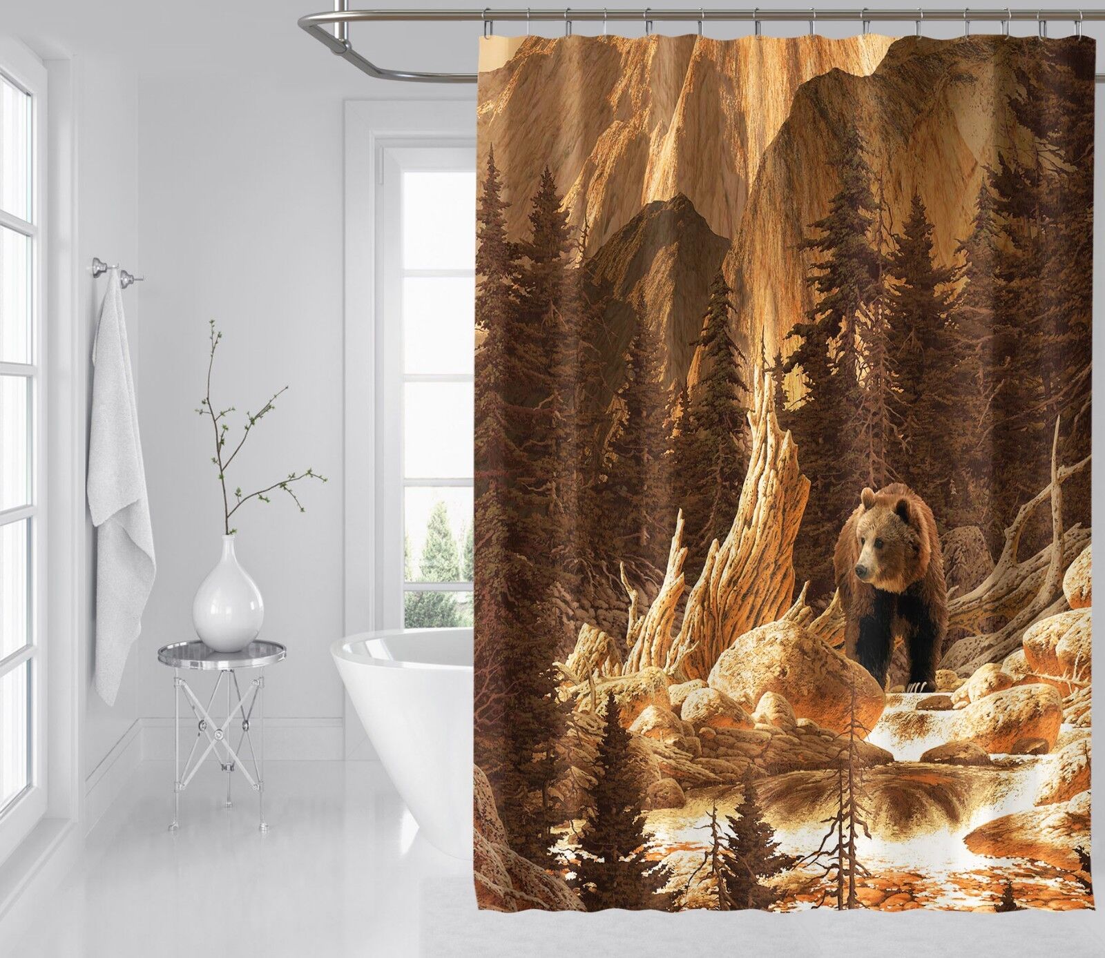 Forest Bear Shower Curtain Bathroom Decor