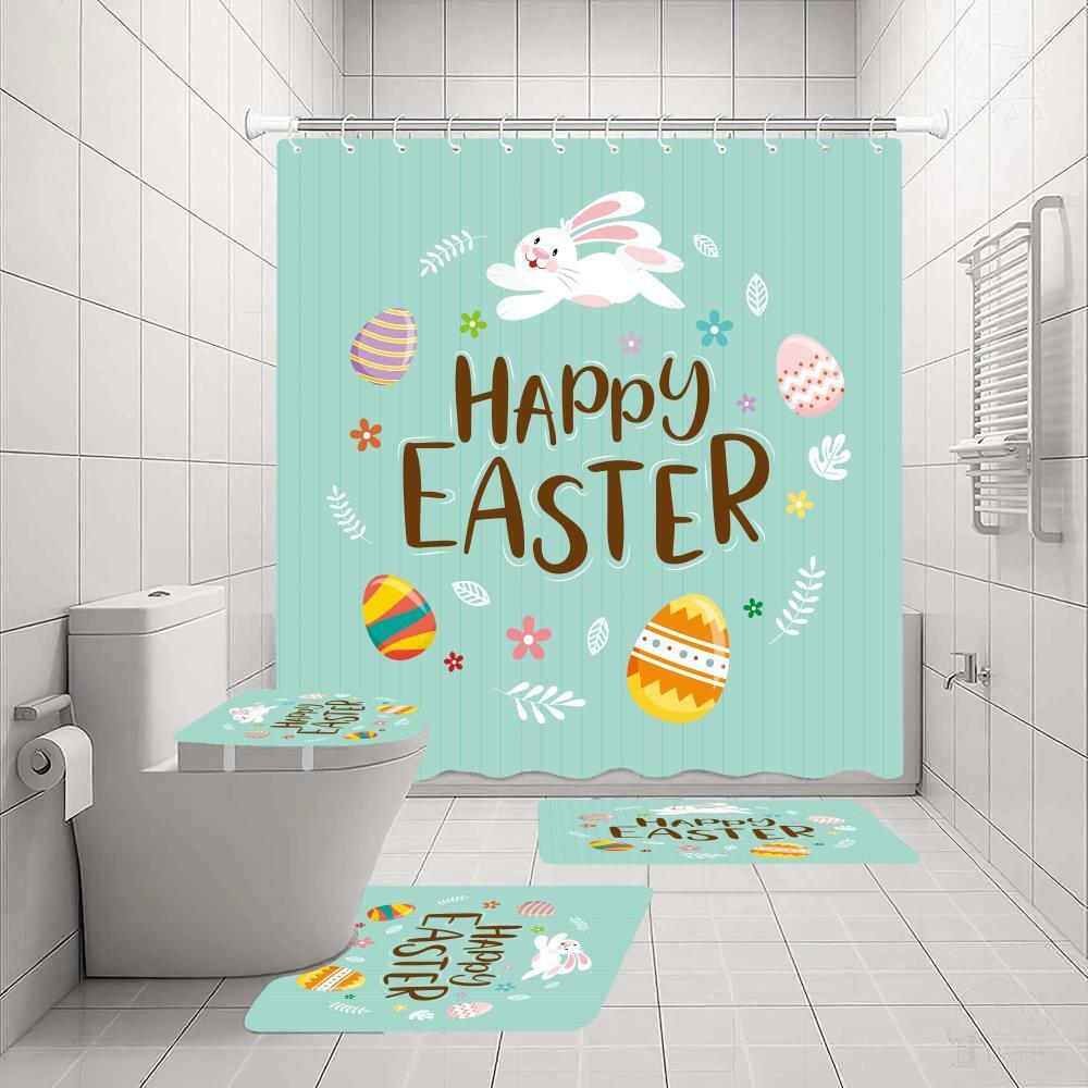 Easter Eggs And Rabbit 3D Shower Curtain For A Festive Bathroom Decor