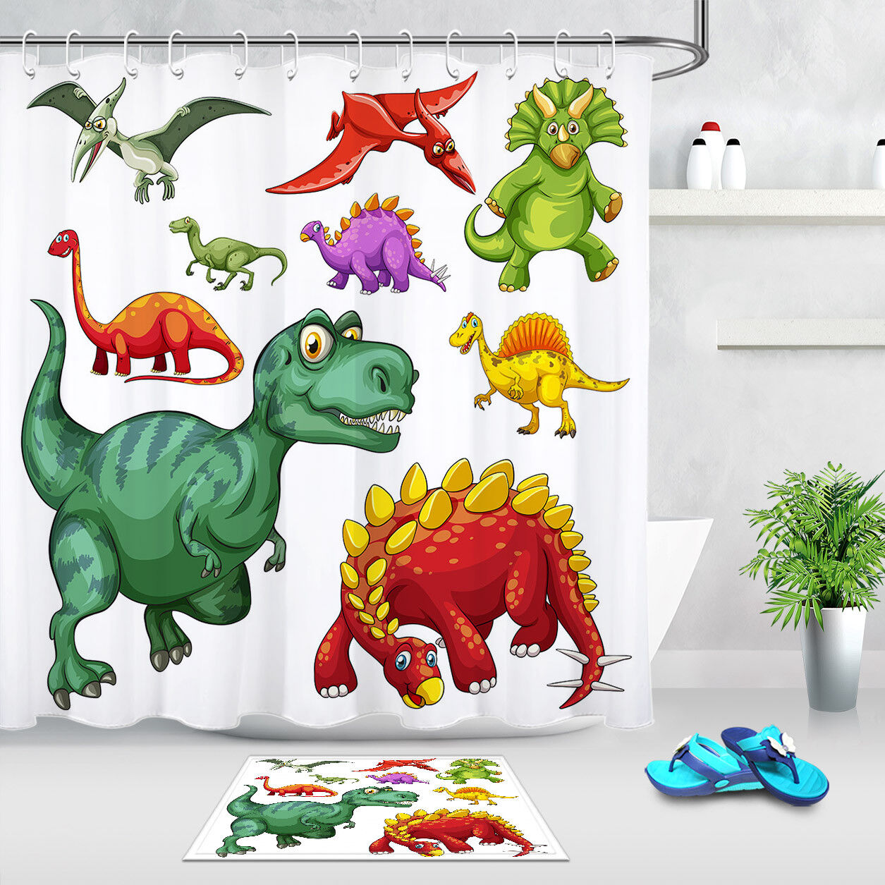 Child Dinosaur Toy Shower Curtain Bathroom Decor
