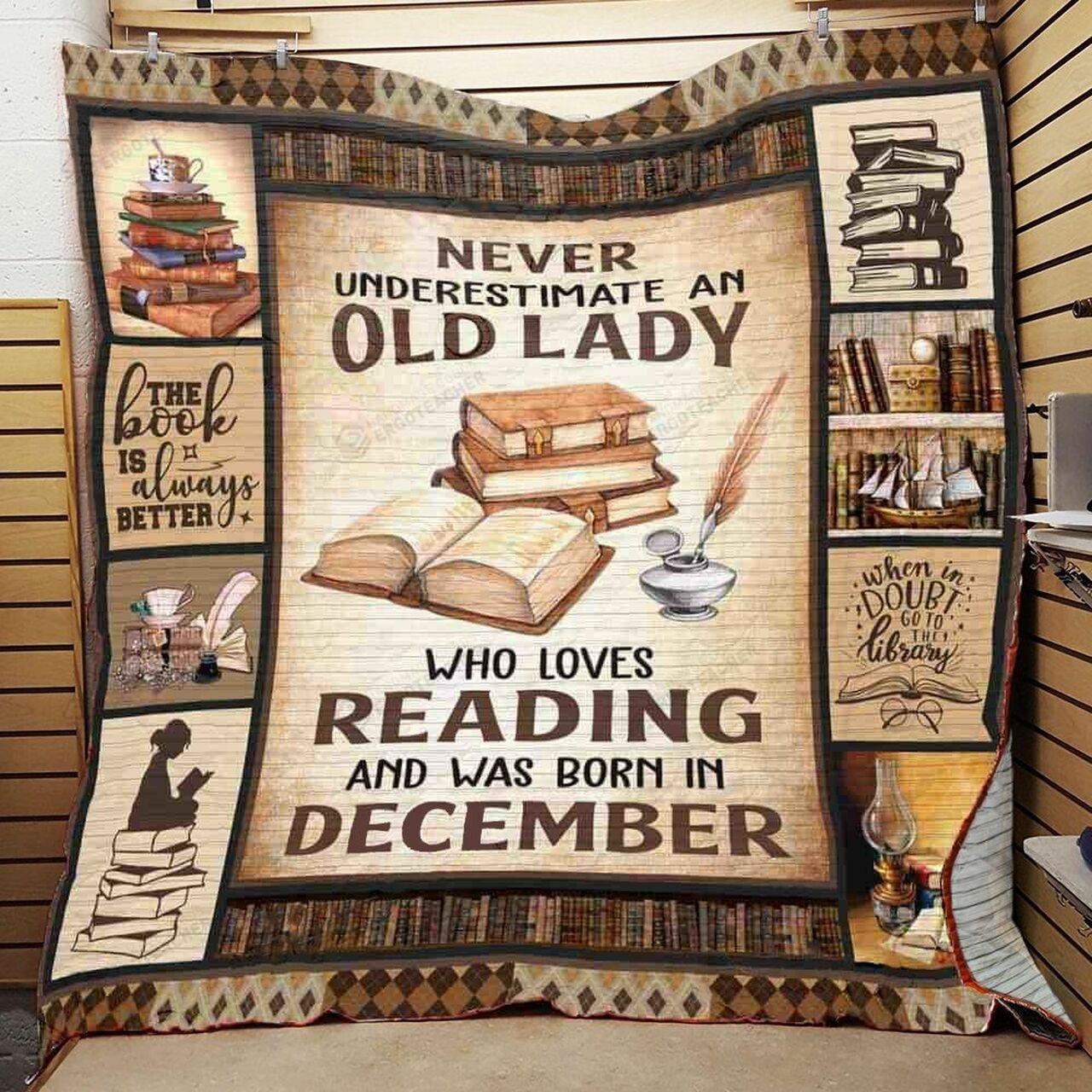onalized Book Never Undtimate An Old Lady Who L Reading And Born In December Quilt Blanket Greattomized Blanket G For Birthday C Thgiving