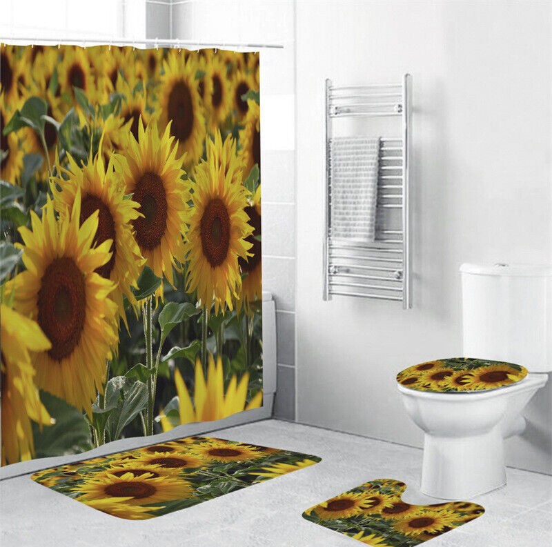 3D Sunflower Field Garden Print Bathroom Shower Curtain Home Decor