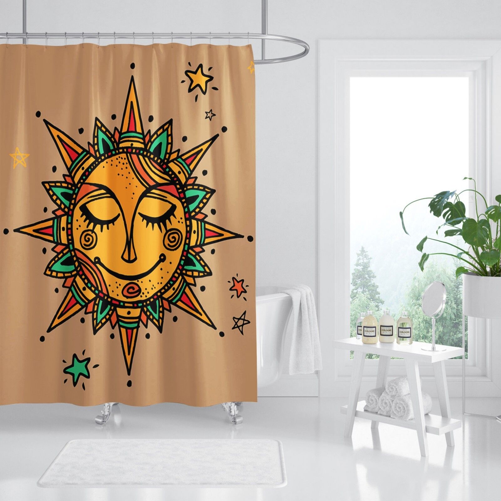 3D Sun Pattern Shower Curtain Waterproof Fiber Bathroom Home Decor