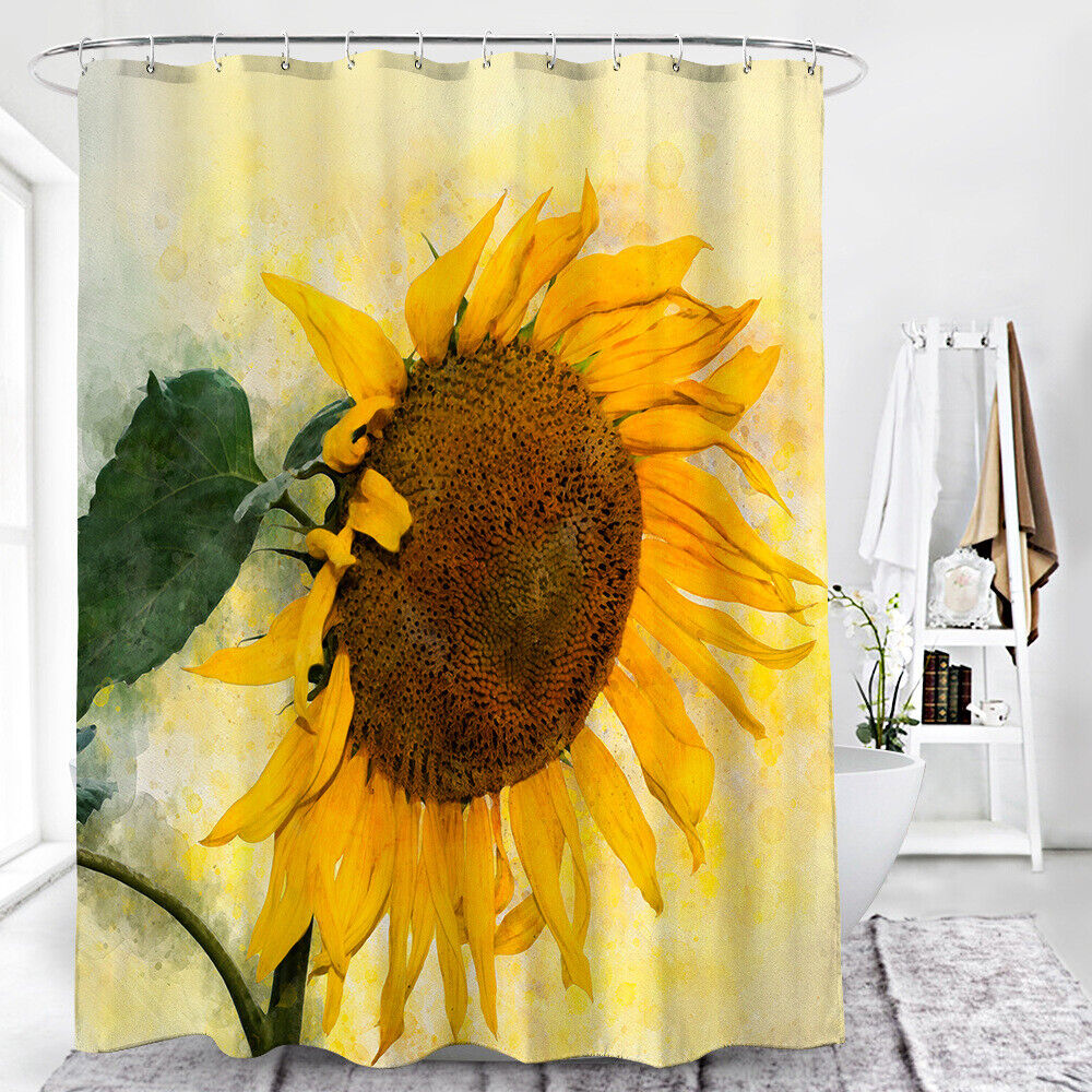 3D Sunflower Flowers Floral Painting Bathroom Shower Curtain Decor