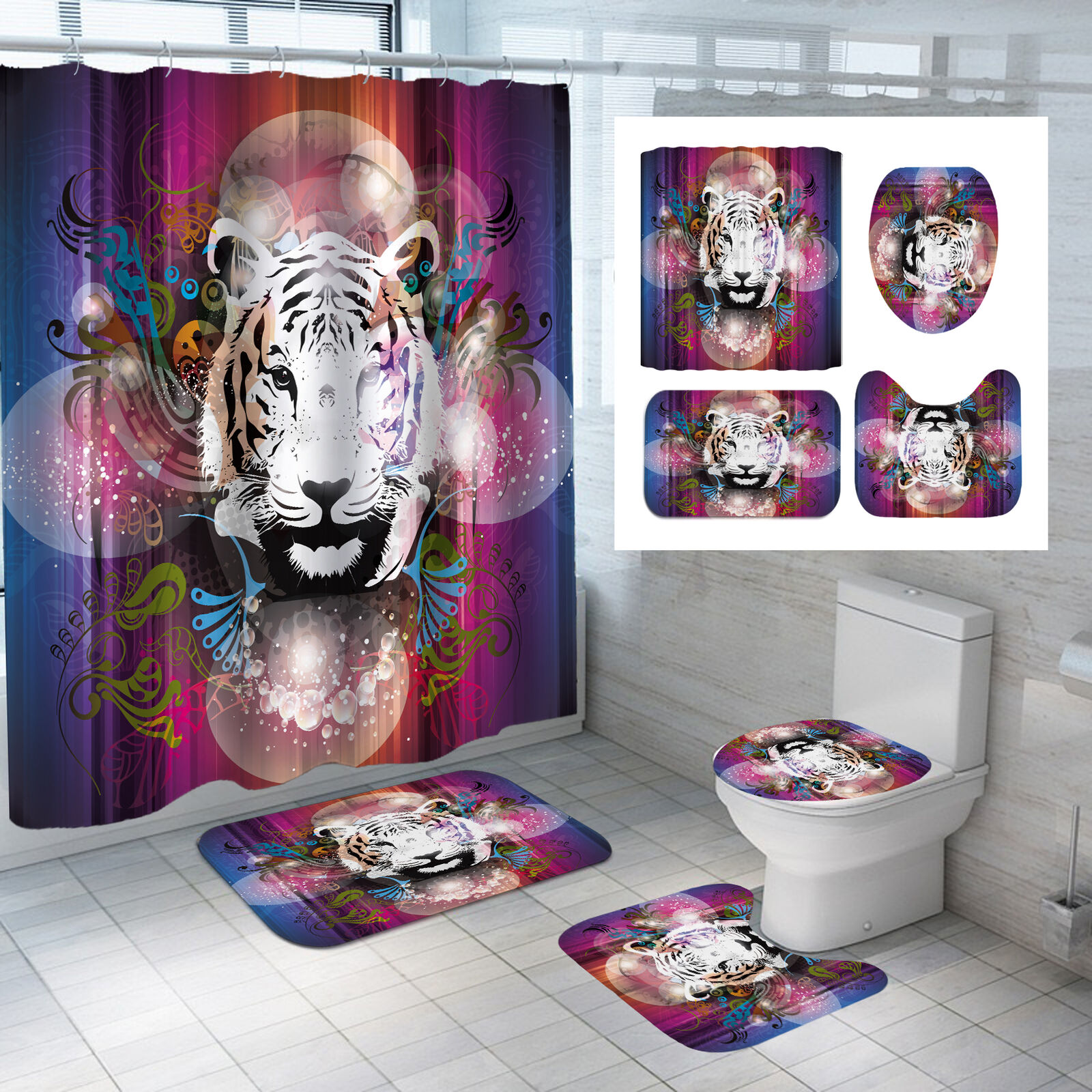 3D Tiger Animal Bathroom Shower Curtain Home Decor