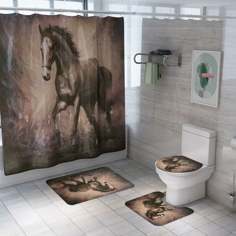 3D Steed Horses Animal Bathroom Shower Curtain Home Decor