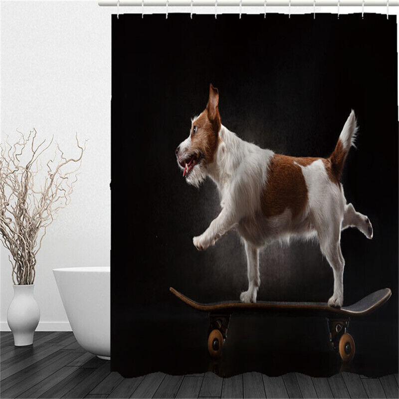 Skateboarding Shenanigans 3D Pet Skateboard Dog Animal Print Black Bathroom Shower Curtain For Bathroom Decor