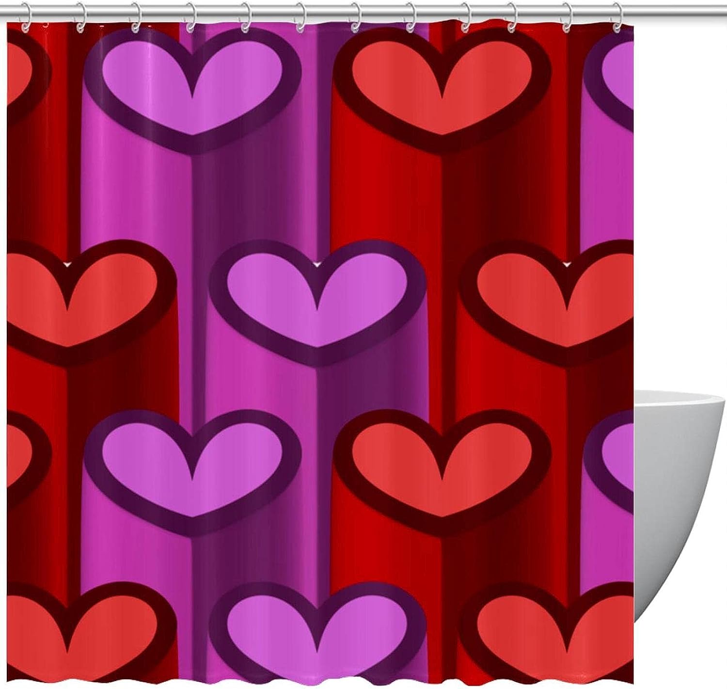 Enchanting Love 3D Purple Red Heart Love Pattern Shower Curtain For Bathroom Decor