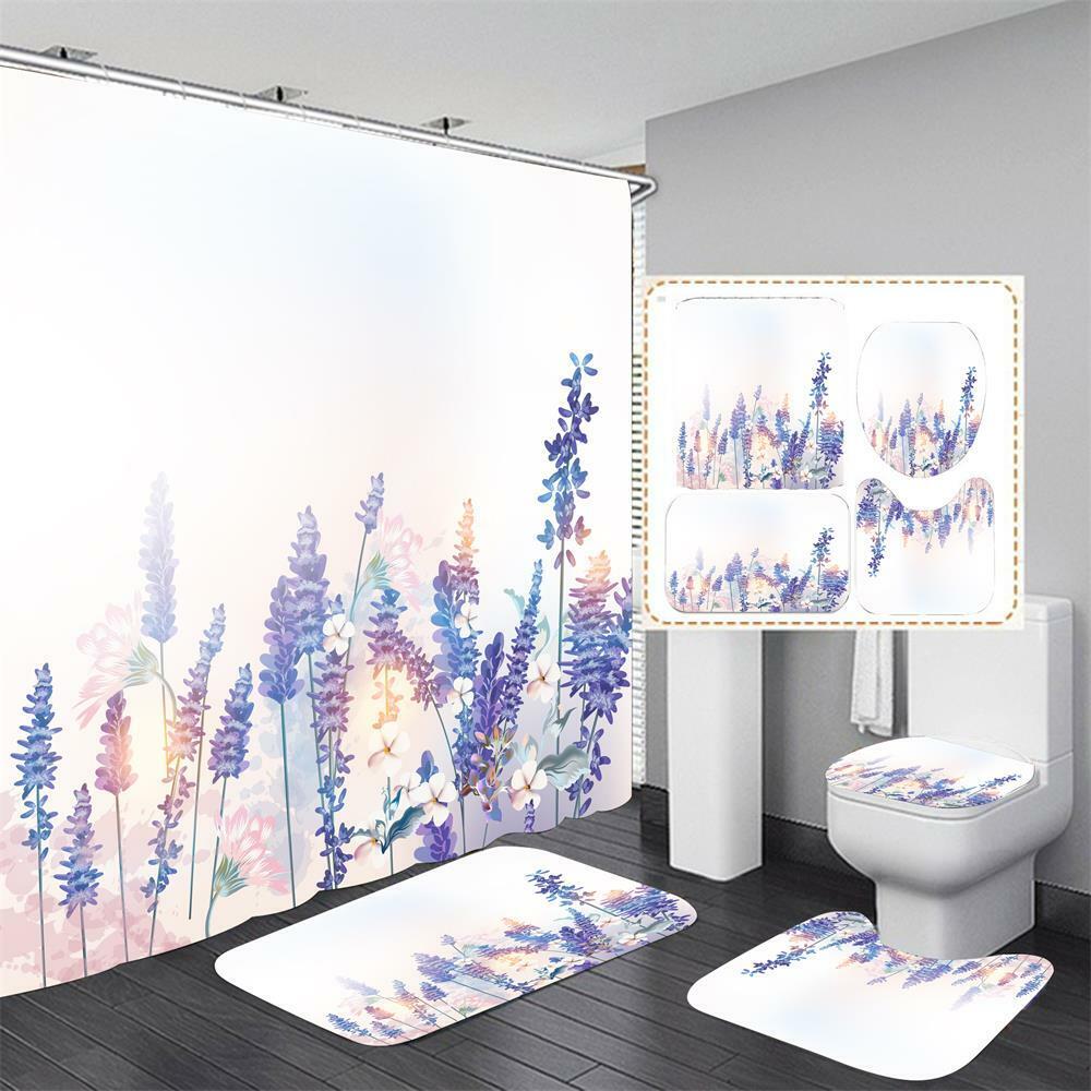 Elegant In Purple 3D Purple Lavender Waterproof Shower Curtain For Bathroom Decor