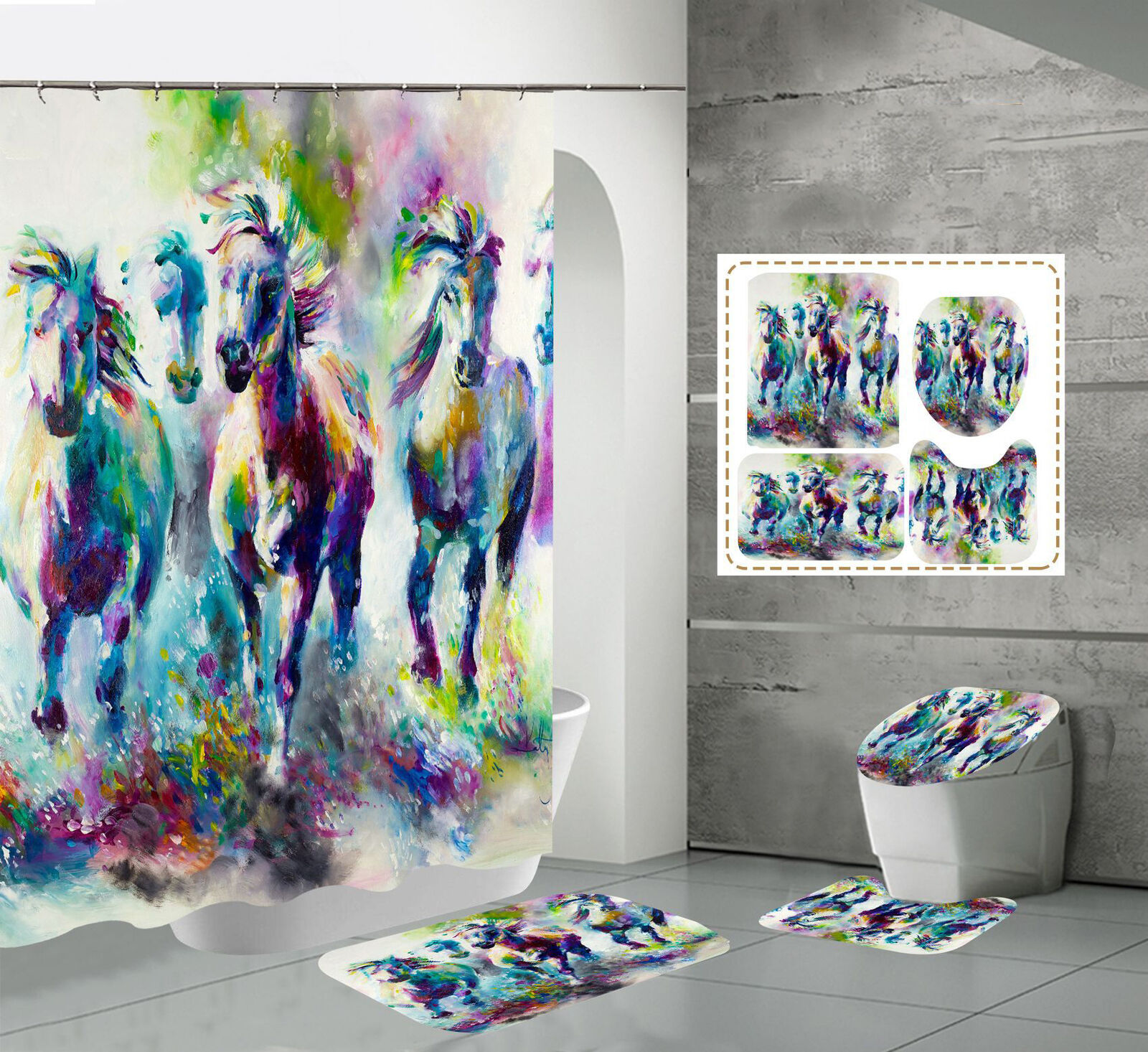 Psychadelic Horse 3D Psychedelic Horse Steed Shower Curtain Waterproof For Bathroom Decor