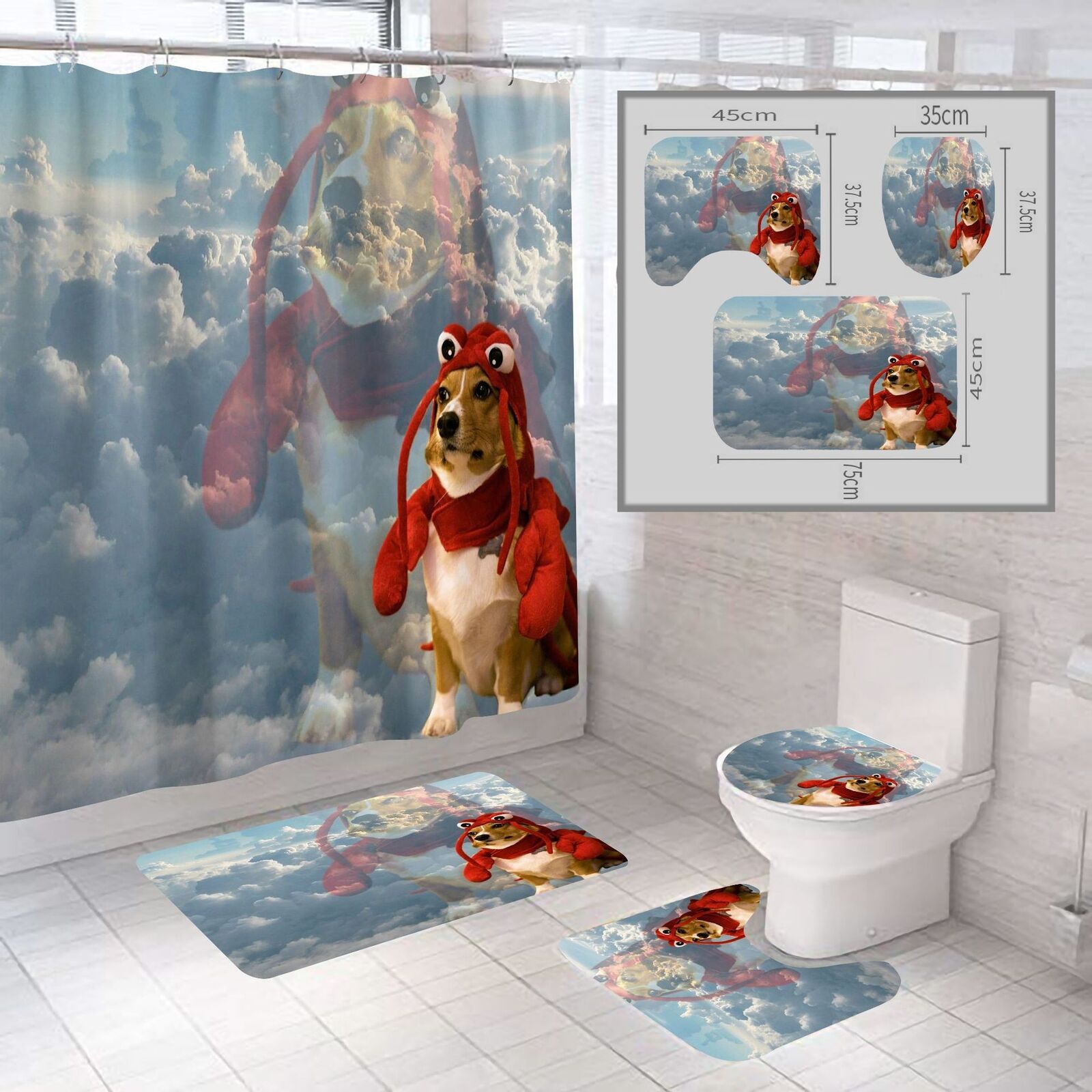 Quirky Shrimp 3D Pet Dog Shrimp Sky Shower Curtain For Bathroom Decor