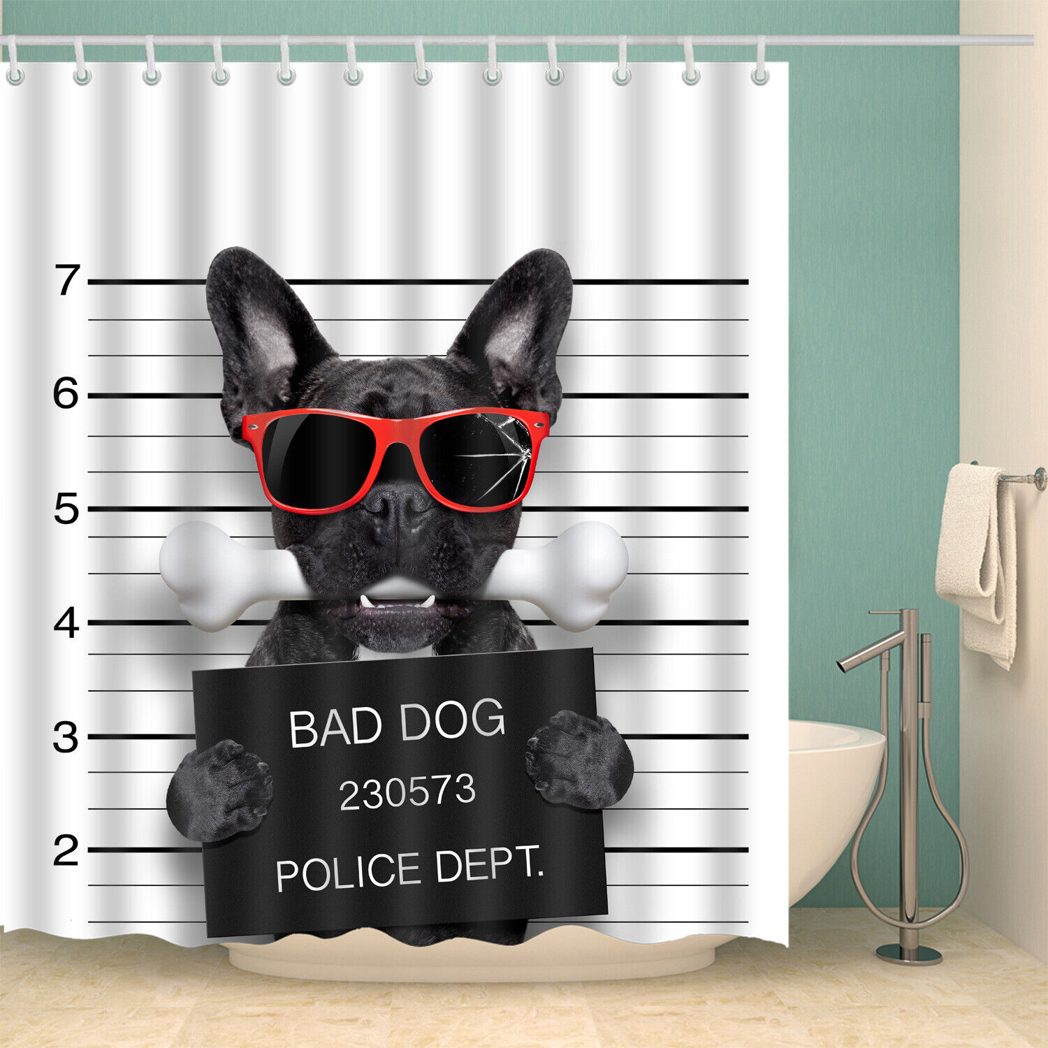 Stylishly Canine 3D Pet Dog Puppy Sunglasses Animal Print Bathroom Shower Curtain For Bathroom Decor