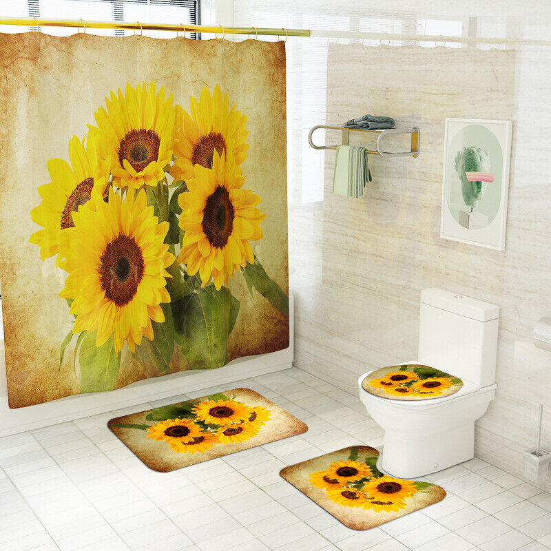 Sunny Summer 3D Retro Sunflower Flowers Shower Curtain For Bathroom Decor