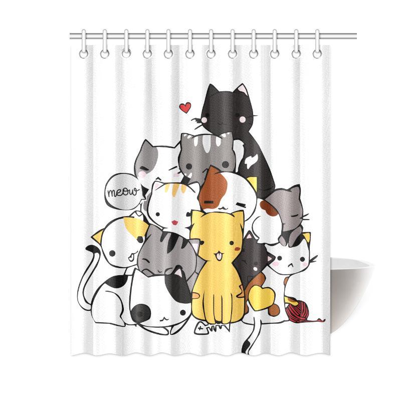 Shower Curtain Cartoon Cute Cats Shower Curtains 60"X72" Waterproof Polyester Fabric
