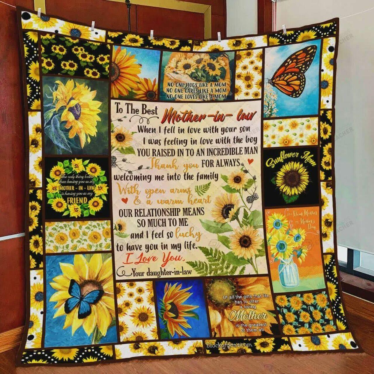 onalizunflower Family To Mother-In-Law Quilt Blanket From Daughter-In-Law Thank You For Al Welcoming Me Into The Family Greattomized Blanket G For Birthday C Thgiving