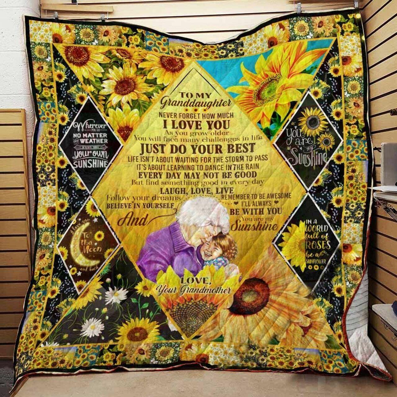 onalizunflower To My Granddaughter From Grandma You Are unshine Quilt Blanket Greattomized G For Birthday C Thgiving