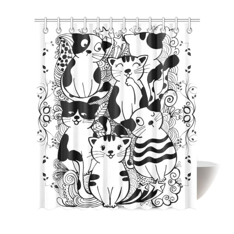 Shower Curtain White Black Cats 72" X 84"