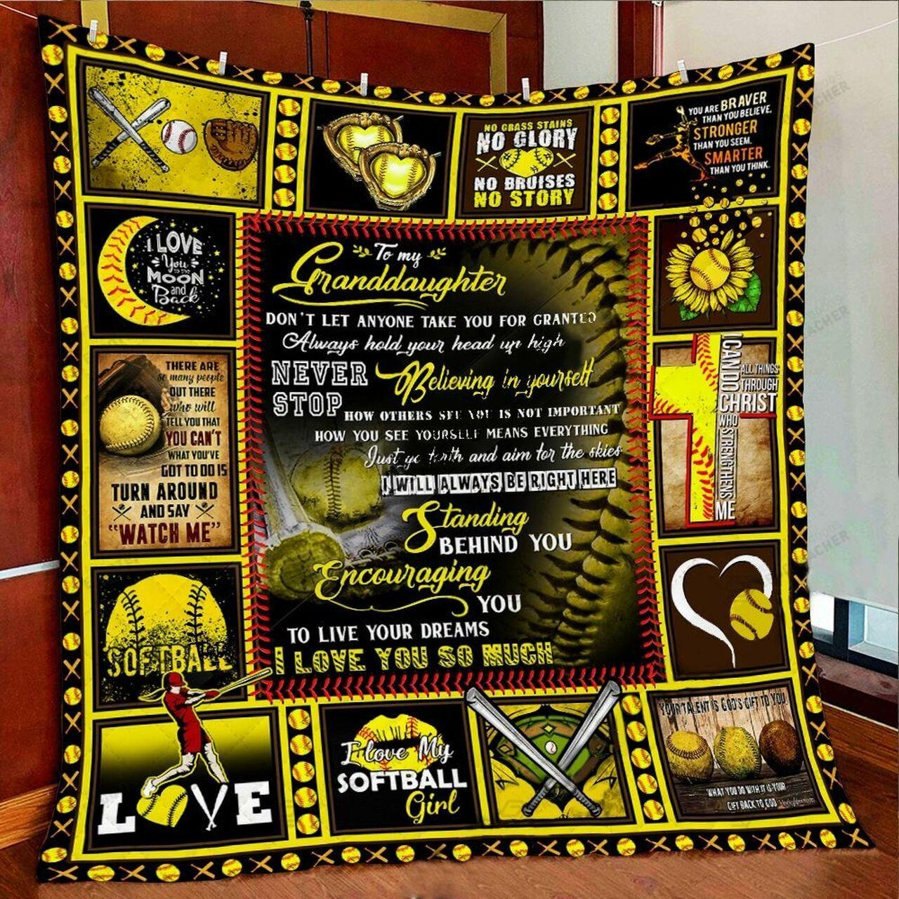 onalizoftball To My Granddaughter Quilt Blanket Nevtop Believing In Yelf Greattomized Blanket G For Birthday C Thgiving