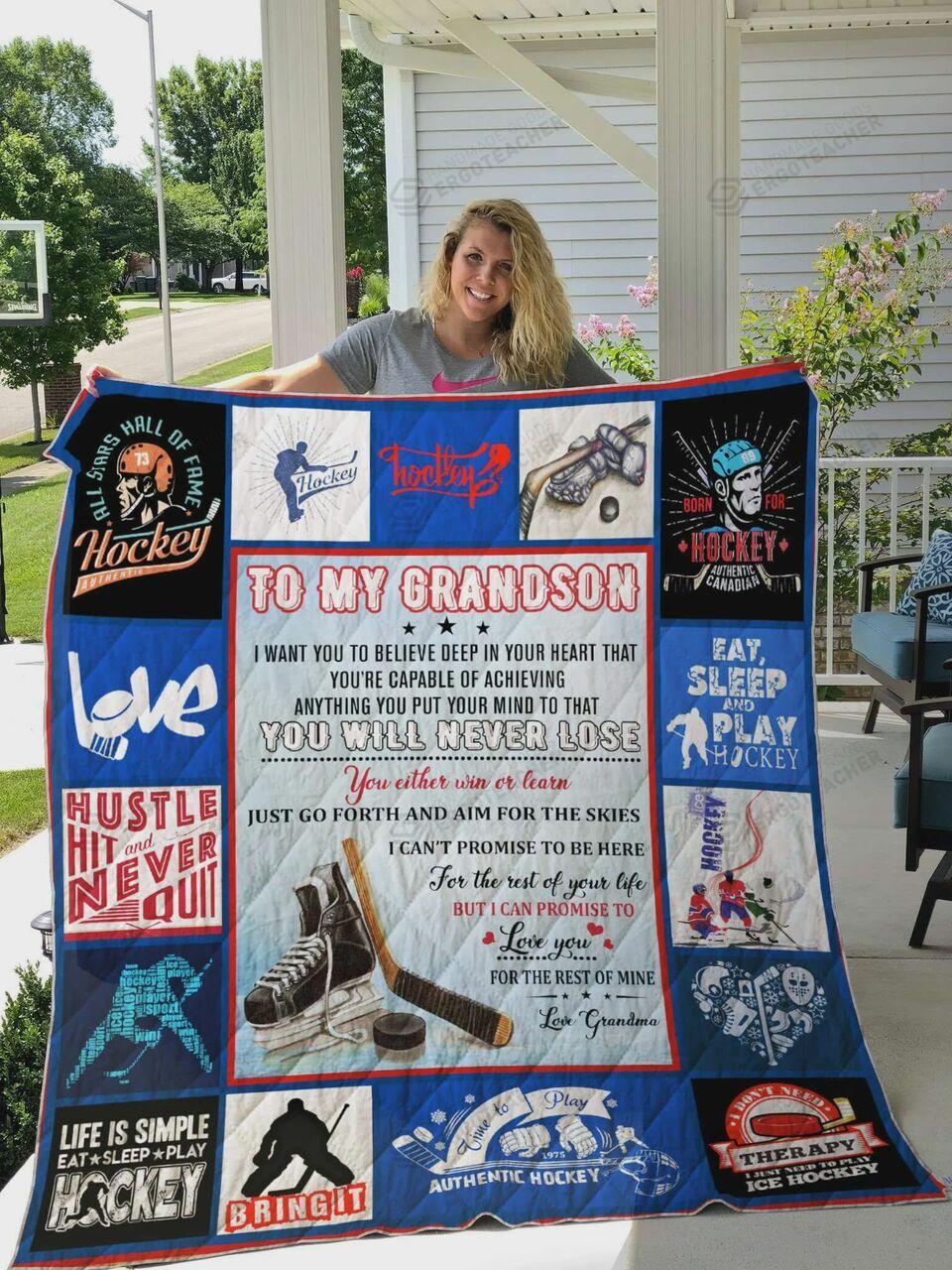 onalized Ice Hockey To My Gron Quilt Blanket From Grandma You Will Nevere You Either Win Or Learn Greattomized Blanket G For Birthday C Thgiving
