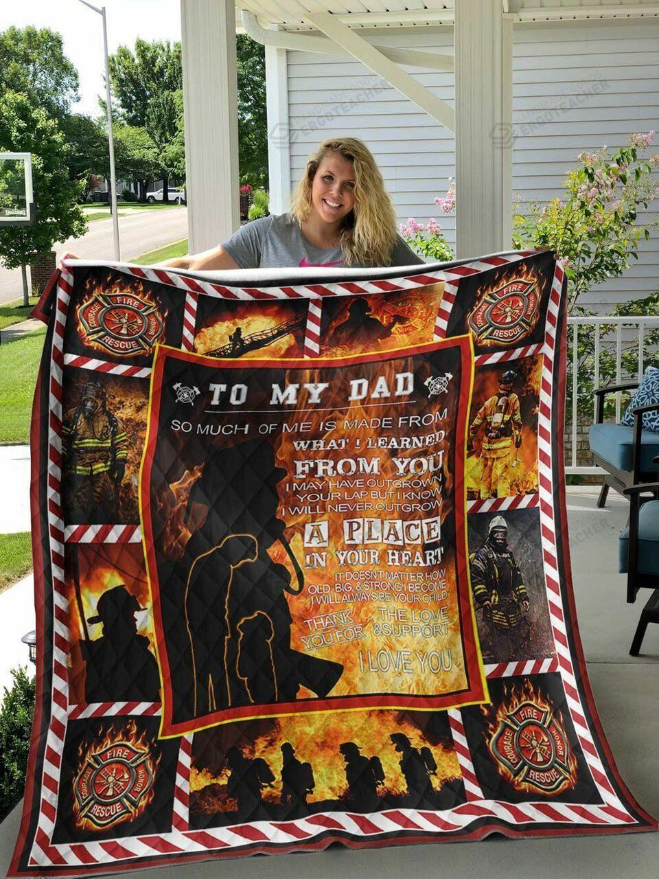 onalized Firefighter To My Dad Fron Thank You For The Love Aupport Quilt Blanket Greattomized G For Birthday C Thgiving Fat Day