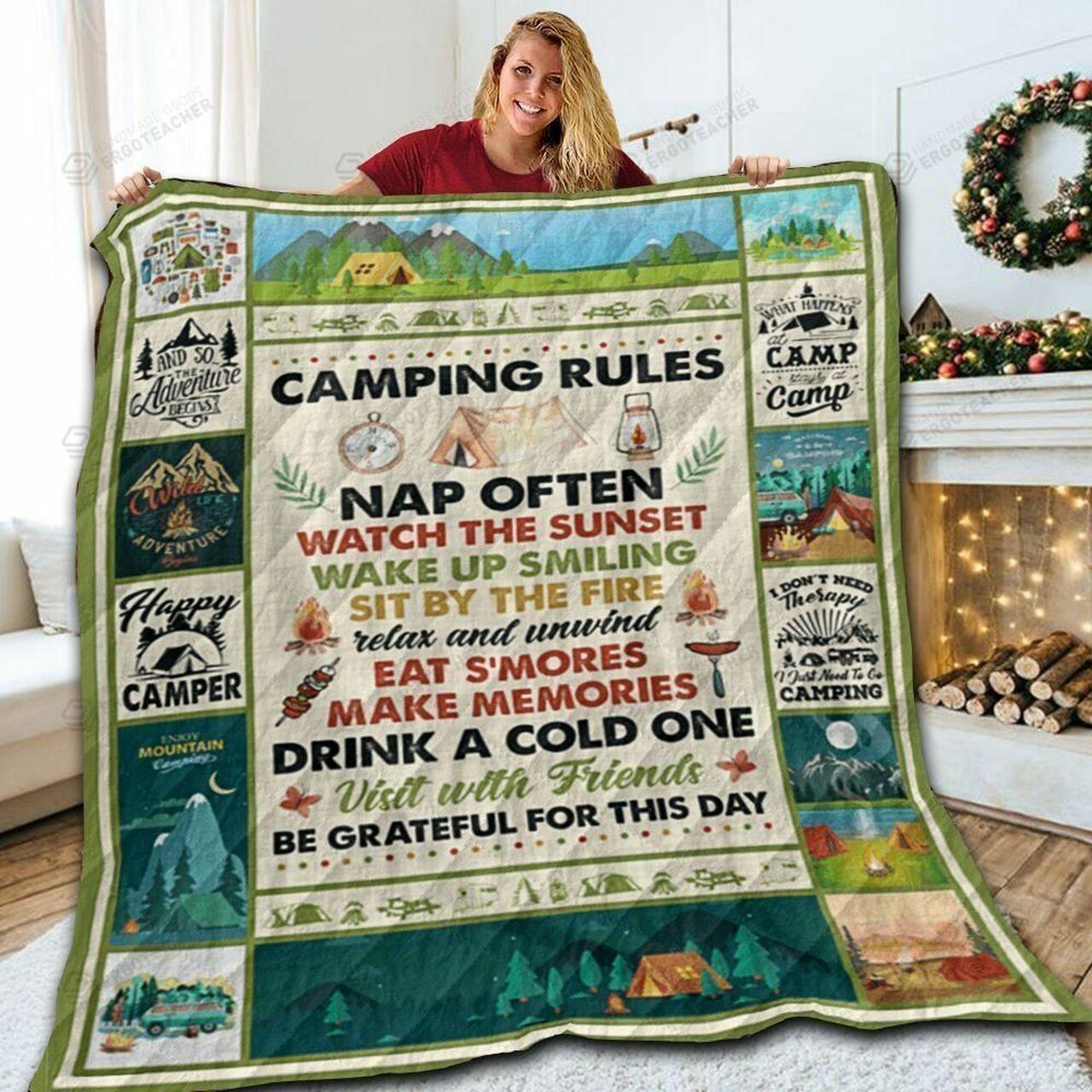 Camping R Sit By The Fire Relax And Unwind Be Grateful For Day Quilt Blanket Greattomized Blanket G For Birthday C Thgiving