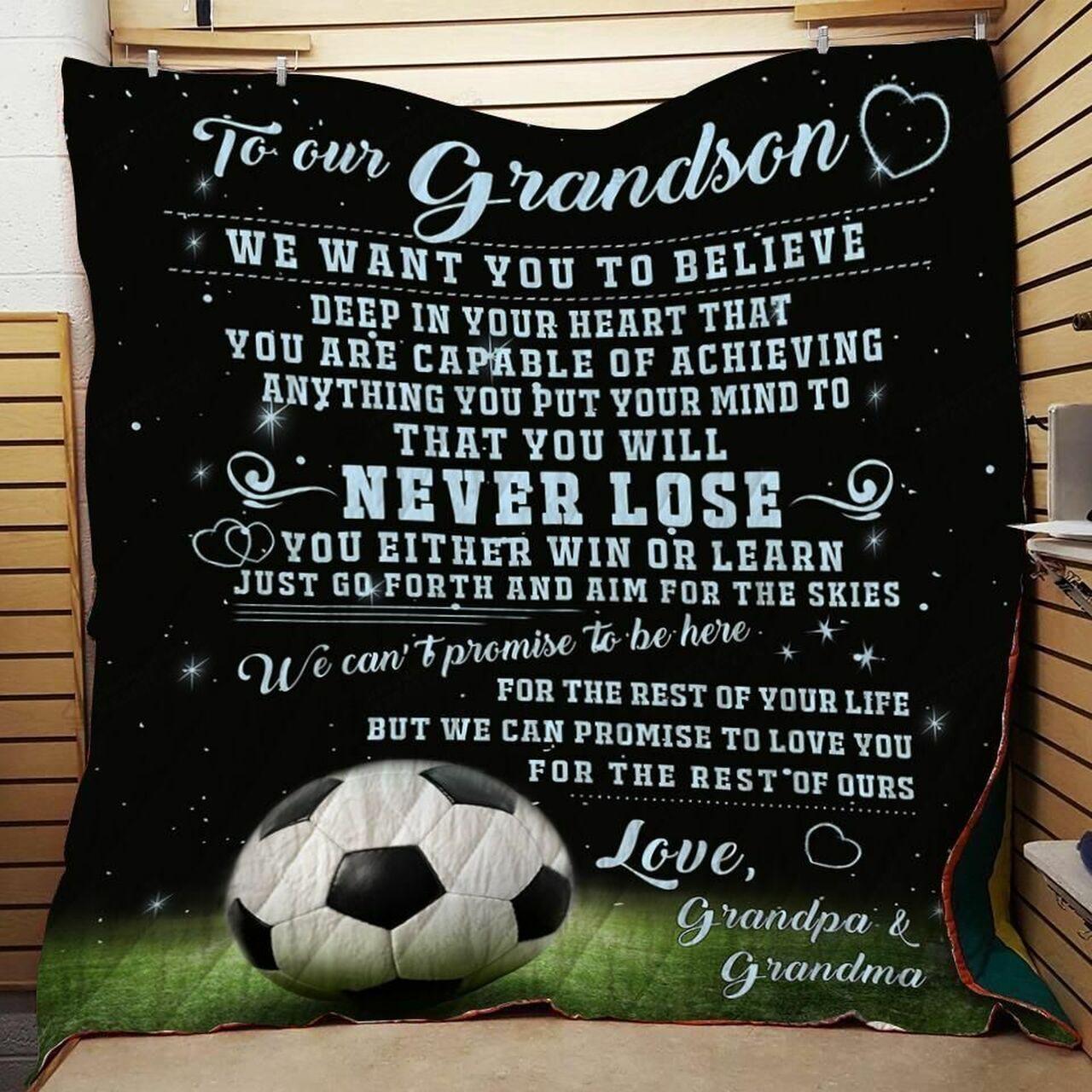 onalizoccer To My Gron From Grandma Grandpa We Want You To Believe Quilt Blanket Greattomized G For Birthday C Thgiving
