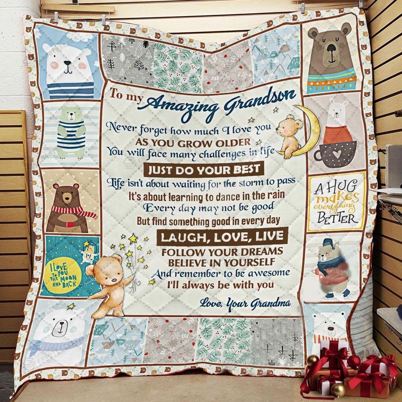 onalized Bear To My Gron From Grandma Never Forget How Much I Love You Quilt Blanket Greattomized G For Birthday C Thgiving