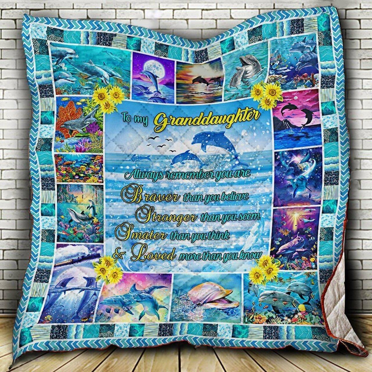 onalized Dolphin To My Granddaughter From Grandma Grandpa You Are Braver Than You Believe Quilt Blanket Greattomized G For Birthday C Thgiving