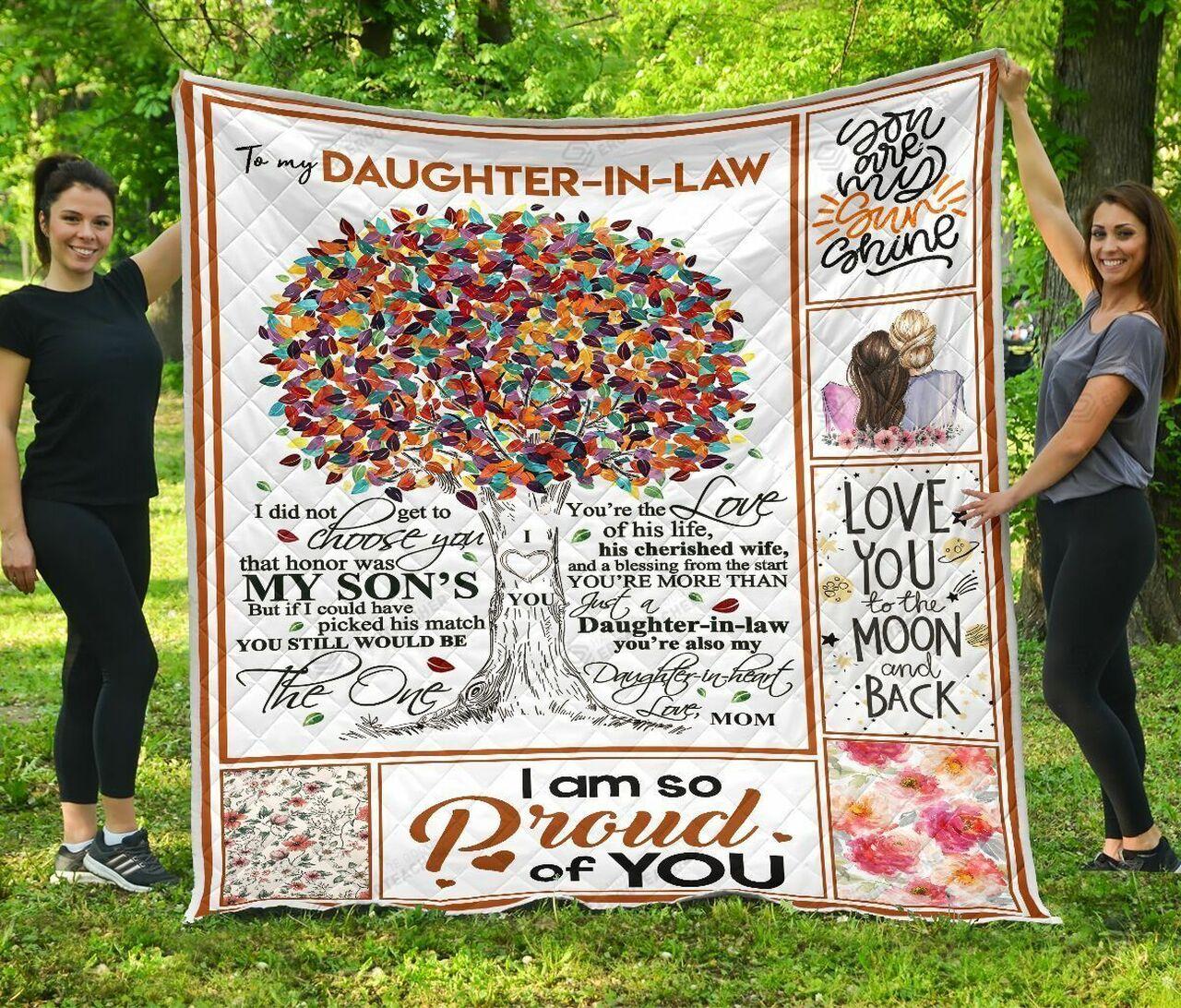 onalized Colorful Tree Family To My Daughter-In-Law Quilt Blanket From Mom Love You To The Moon And Back Greattomized Blanket G For Birthday C Thgiving