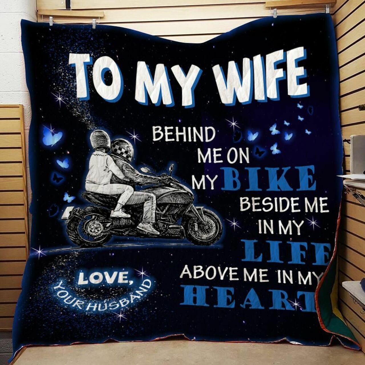 onalized Biker To My Wife Fromband Behind Me On My Bike Quilt Blanket Greattomized G For Birthday C Thgiving Wedding Valent Day
