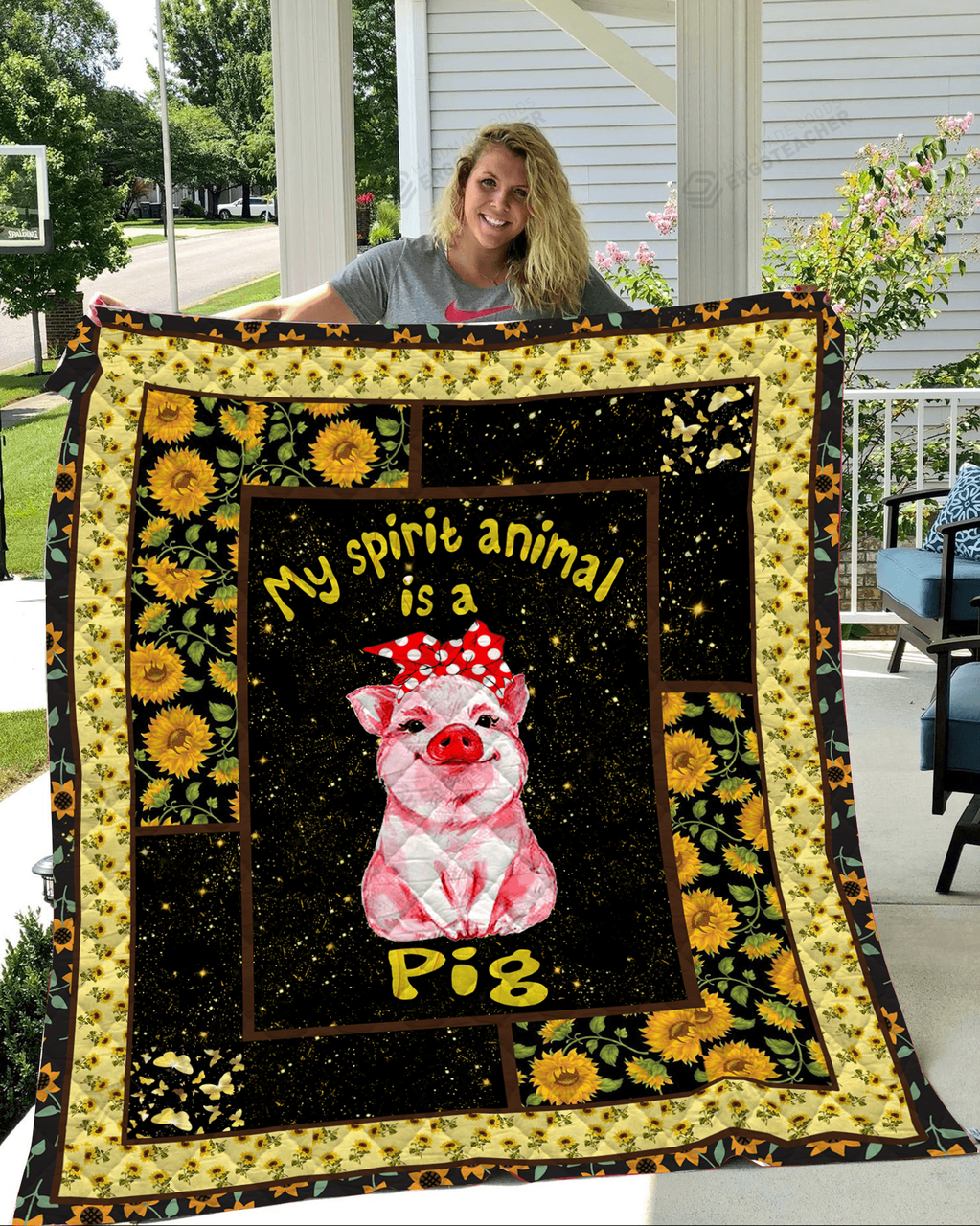 Punflower pririt Anima A Pig Quilt Blanket Greattomized Blanket G For Birthday C Thgiving