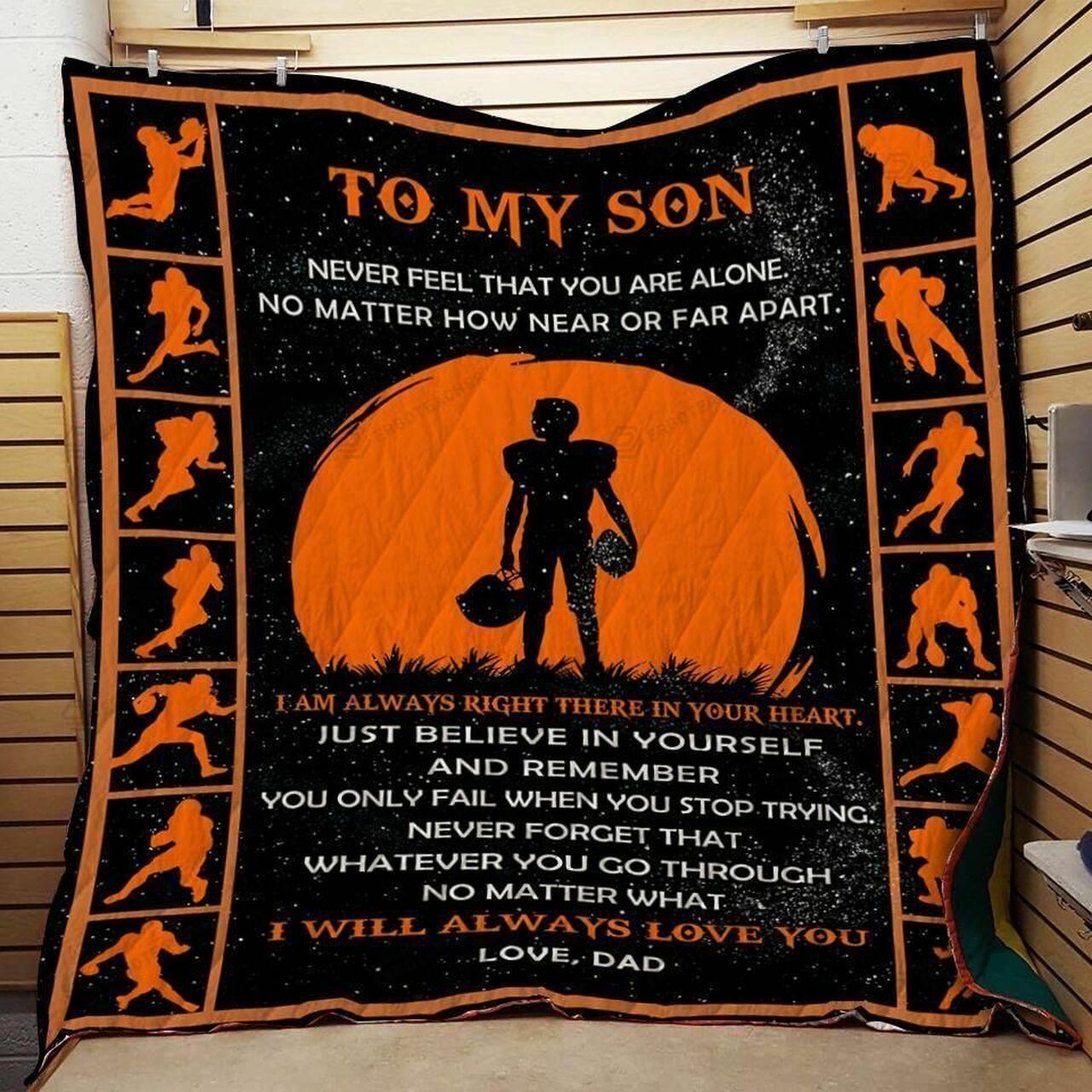 onalized American Football To on From Dad Never Feel That You Are Alone Quilt Blanket Greattomized G For Birthday C Thgiving