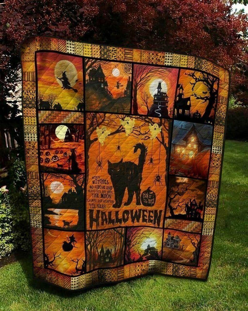 Cat When Wit Go Riding And Black Aeen Near Halloween Clh1610003Q Quilt Blanket