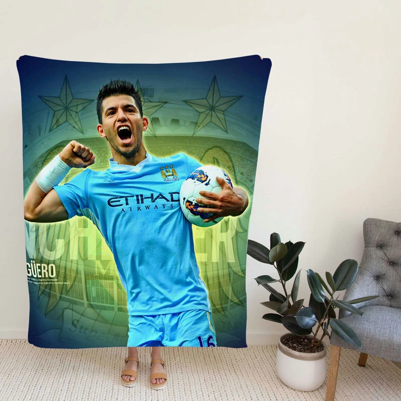 Determined Footballer Playergio Aguero Fleece Blanket