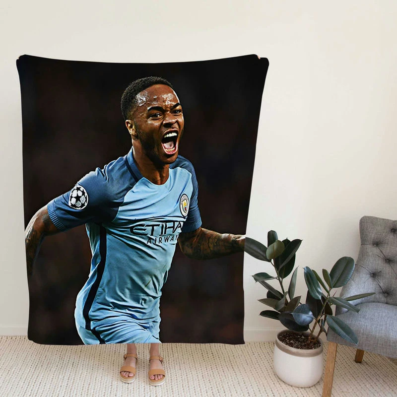 Manter City Football Player Raheterling Fleece Blanket