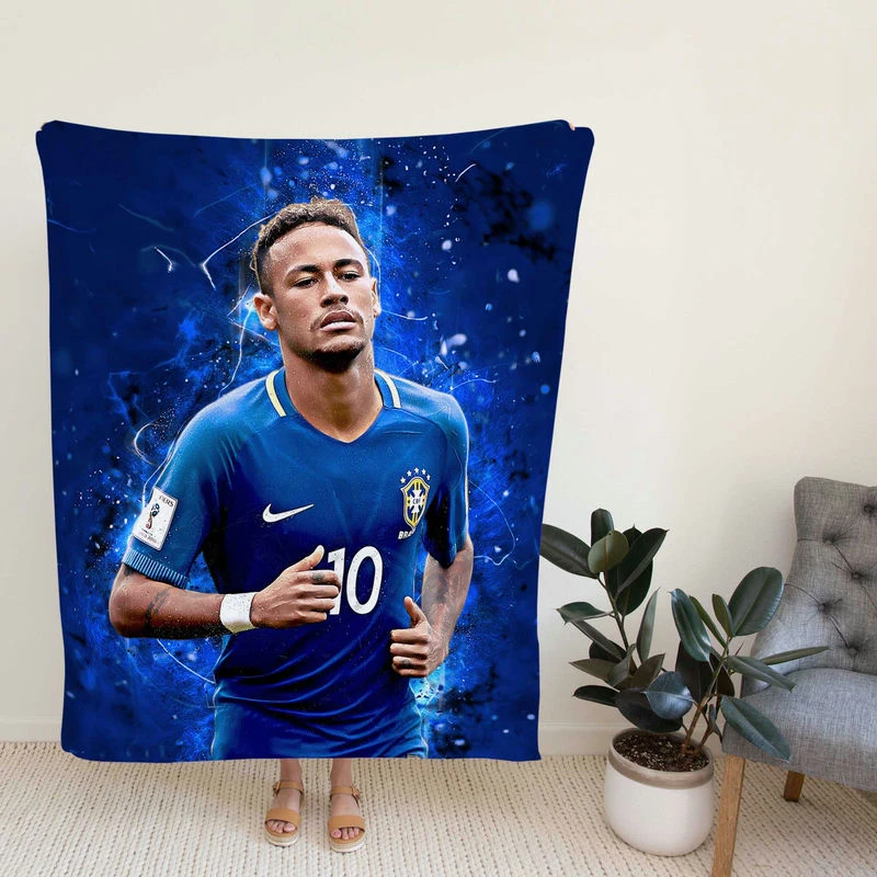 Neymar in Brazil Blue ey Football Player Fleece Blanket