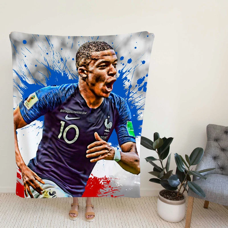 Exciting Franch Football Player Kylian Mbappe Fleece Blanket