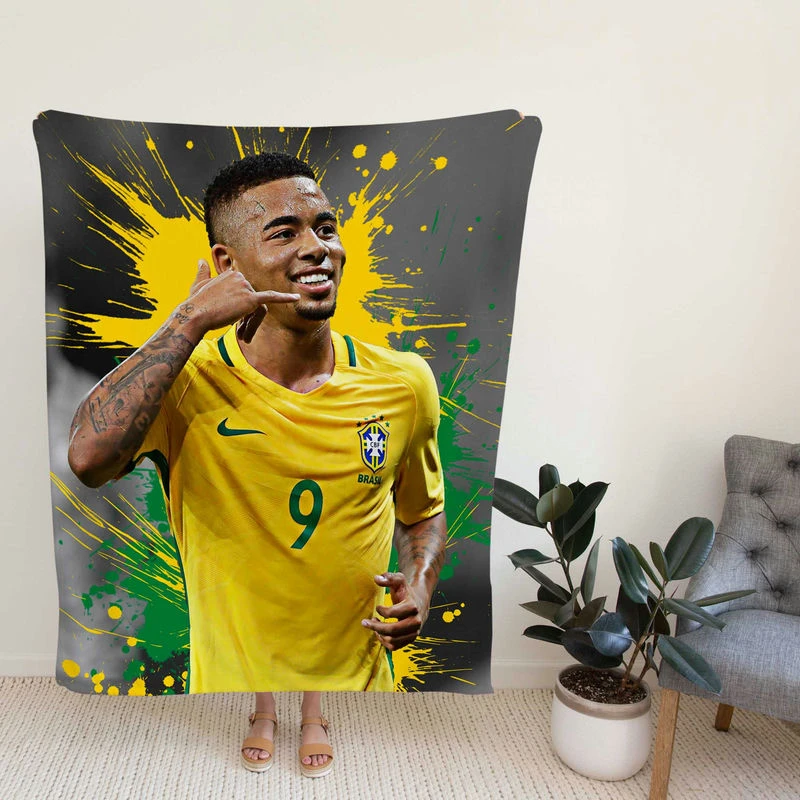 Gabrielus Powerfull Brazilian Football Player Fleece Blanket