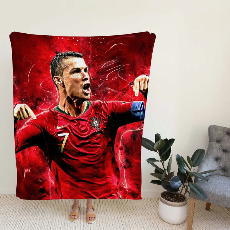 tiano Ronaldo Football Player in Red Fleece Blanket