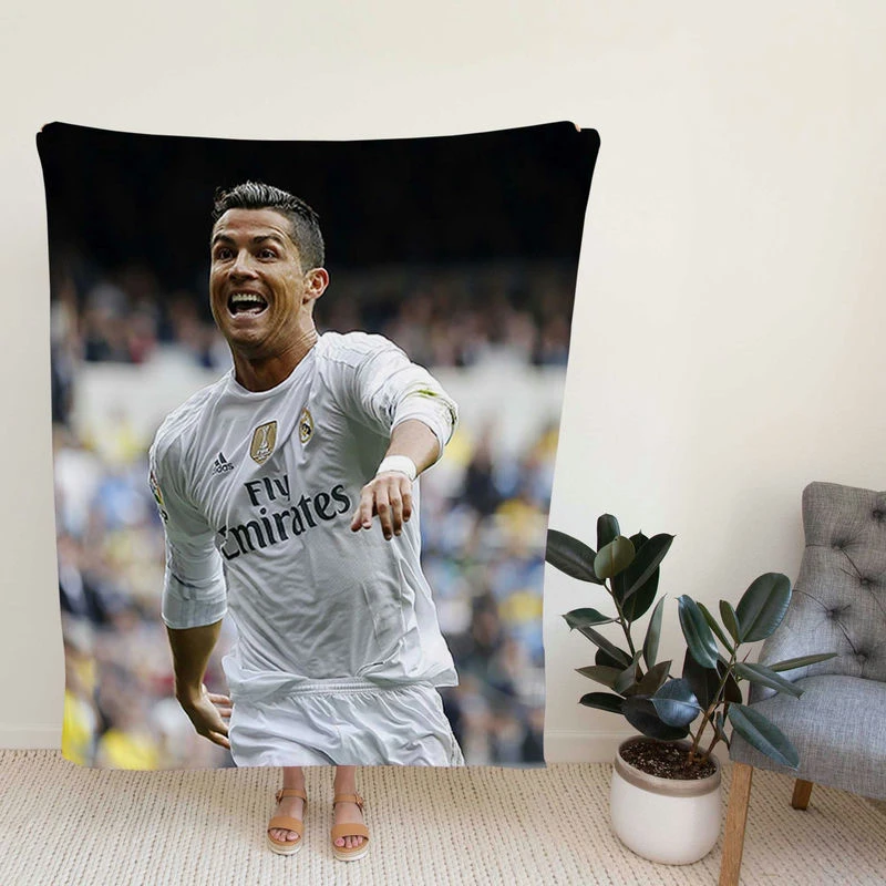 tiano Ronaldo Football Player White ey Fleece Blanket