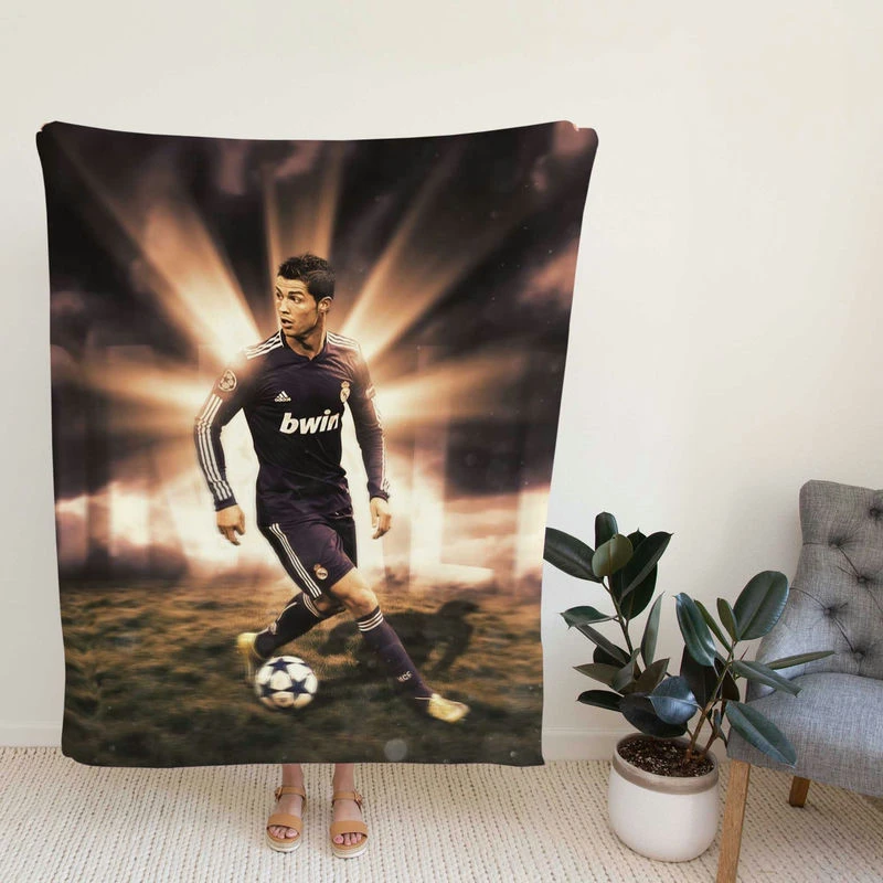 tiano Ronaldo in Black ey Football Player Fleece Blanket