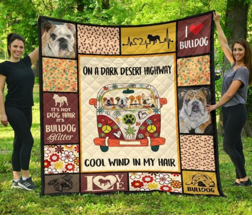 On Darkert Highway Hippie Van Bulldog Fleece Blanket Quilt Blanket Dog Lover