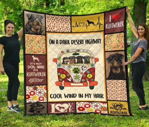 Dog On Darkert Highway Hippie Van Rottweiler Fleece Blanket Quilt Blanket