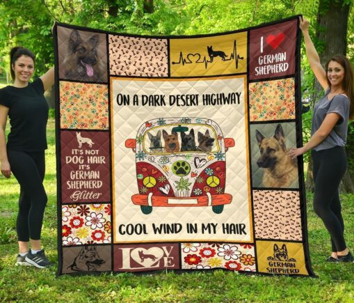 Dog On Darkert Hippie Van Germhepherd Fleece Blanket Quilt Blanket
