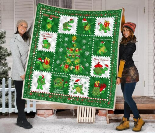 Merry Turtle Fleece Blanket Quilt Blanket Funny Gift Turtle Lover