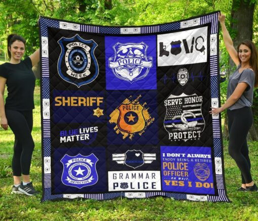 Police Blue Line Fleece Blanket Quilt Blanket Gift For Police Officer