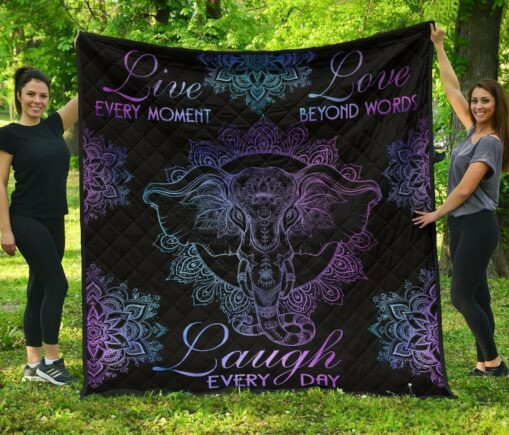 Live Love Laugh Elephant Fleece Blanket Quilt Blanket Gift For Yoga And Elephant