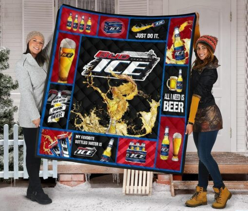 Bud Ice Fleece Blanket Quilt Blanket Beer Lover Funny